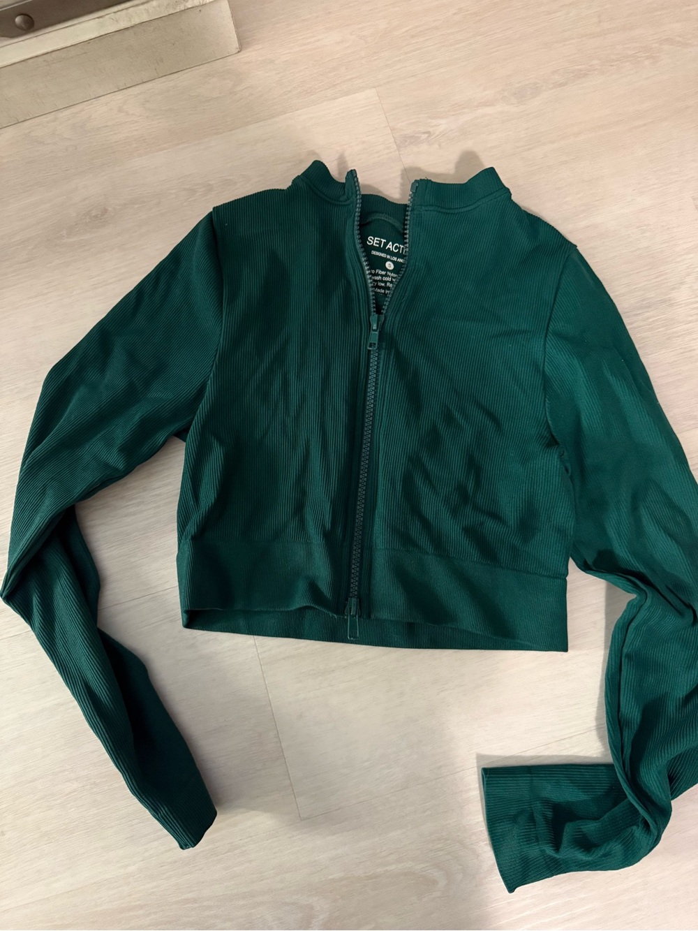 SET Active Cropped Deep Green Cropped Zip Track Jacket Sculptflex